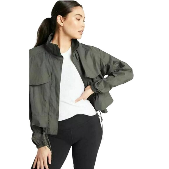 Athleta Canopy Parachute Jacket Short Size Medium Olive Green - Picture 1 of 8